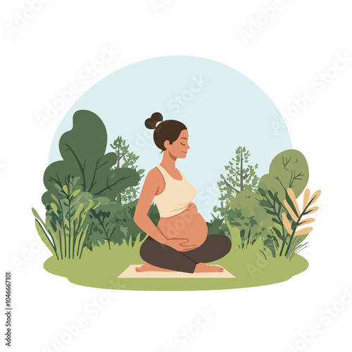 A pregnant woman practicing prenatal yoga in a park
