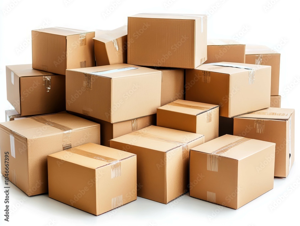 Fototapeta premium A stack of cardboard boxes ready for shipping and storage in a bright indoor environment