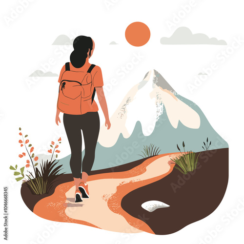 A woman hiking up a mountain trail with a backpack