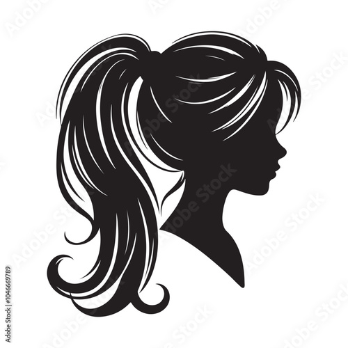 Beautiful, girl face vector, girl hairstyle, hairstyle vector, Silhouette Vector Illustration on White Background