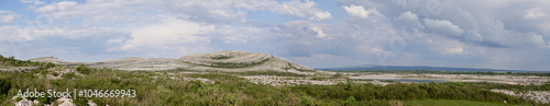 Foto Super panorama of Burren National Park rugged terrain in Ireland, showing sweepi