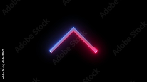 Neon symbol icon, Neon chevronUp icon blue red color glowing black background