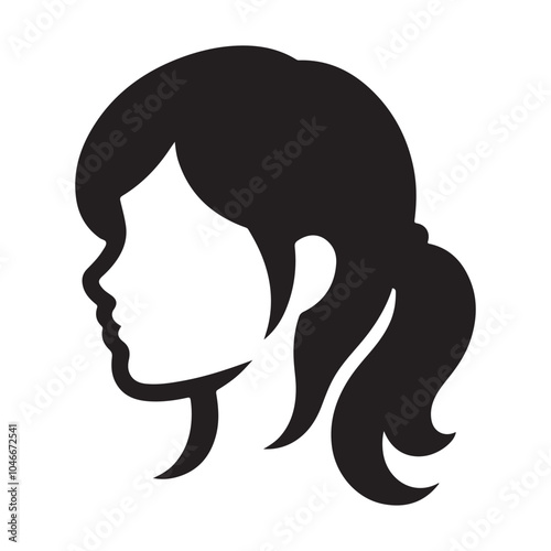 Beautiful, girl face vector, girl hairstyle, hairstyle vector, Silhouette Vector Illustration on White Background