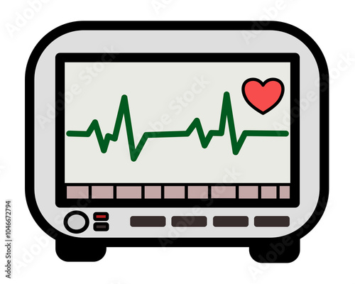 EKG medical hospital monitor equipment displaying healthy heart rate vector flat isolated illustration on white background