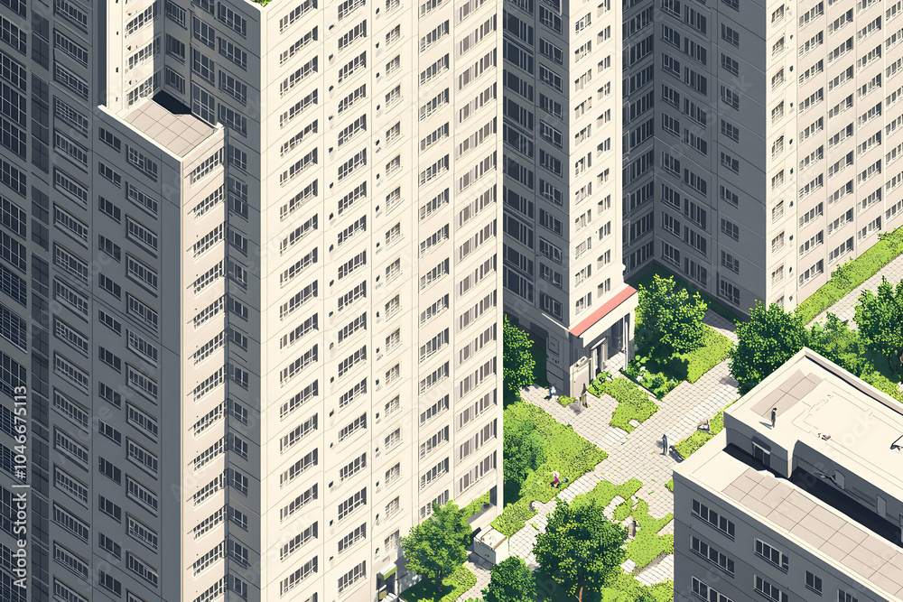 3D render Architecture with natural plants