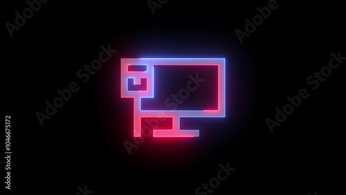 Neon symbol icon, Neon ethernet icon blue red color glowing black background