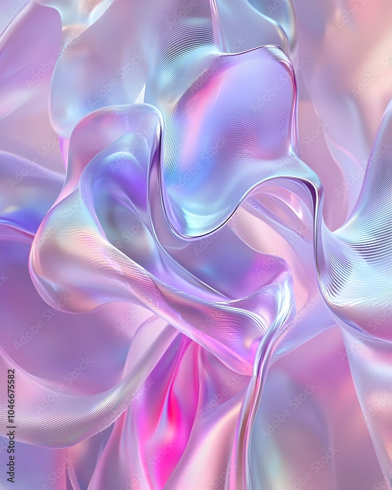 Obraz premium Mesmerizing Morphing 3D Forms in Iridescent Kinetic Art with Dreamlike Cloud Environment