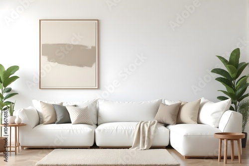 Frame mockup, ISO A paper size. Bedroom poster mockup. Modern interior design. Living room Interior mockup with house background. 3D render