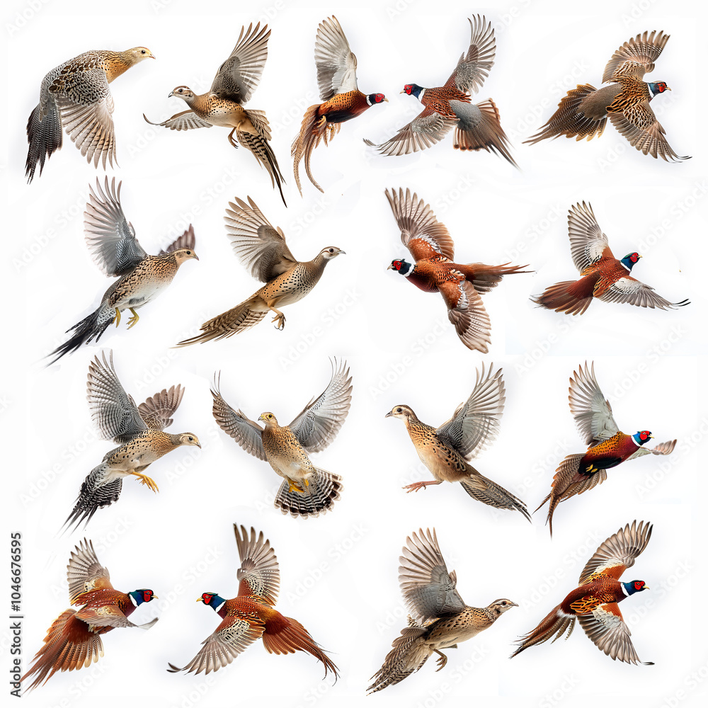 Obraz premium faisant, mâle, femelle, chasse, gibier, oiseau, volant, silhouette, nature, animal, oiseau, vecteur, ailes, noir, isolé, blanc, ailes; vol, faune, illustration, ciel, pigeon, sauvage, , empennage,