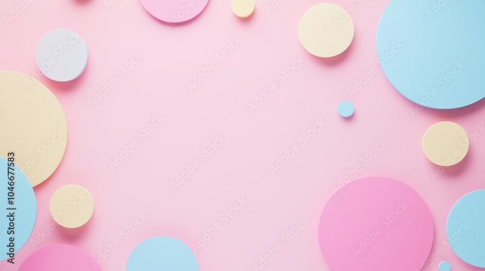 Photo of, Pink background with pastel-colored circles for design, banner template Photo of, Pink background with pastel-colored circles for design, banner template