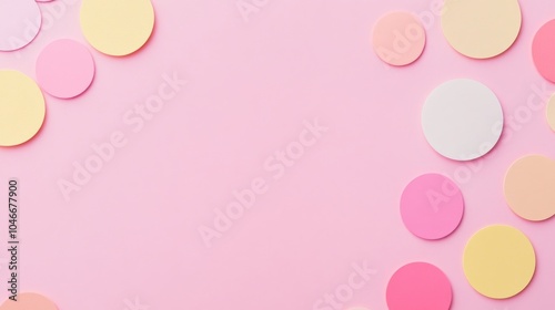 Photo of, Pink background with pastel-colored circles for design, banner template