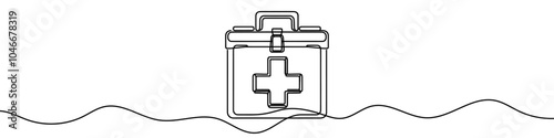 Minimalist vector illustration of a first aid kit, drawn with one continuous line