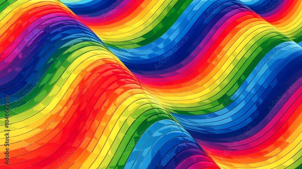 Bold rainbow-colored abstract waves with dynamic ripple motion