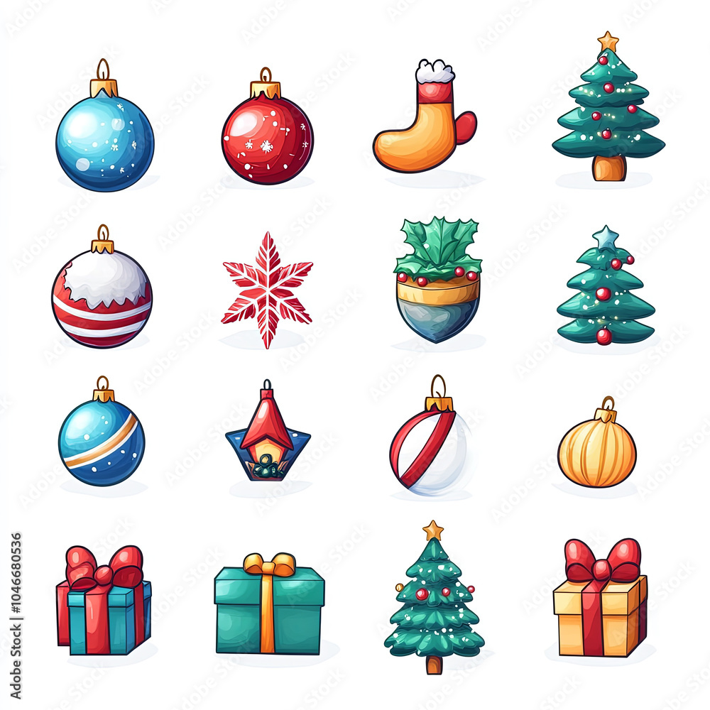 Generative ai illustration of a collection of christmas icons. Generative ai illustration of a collection of christmas icons.