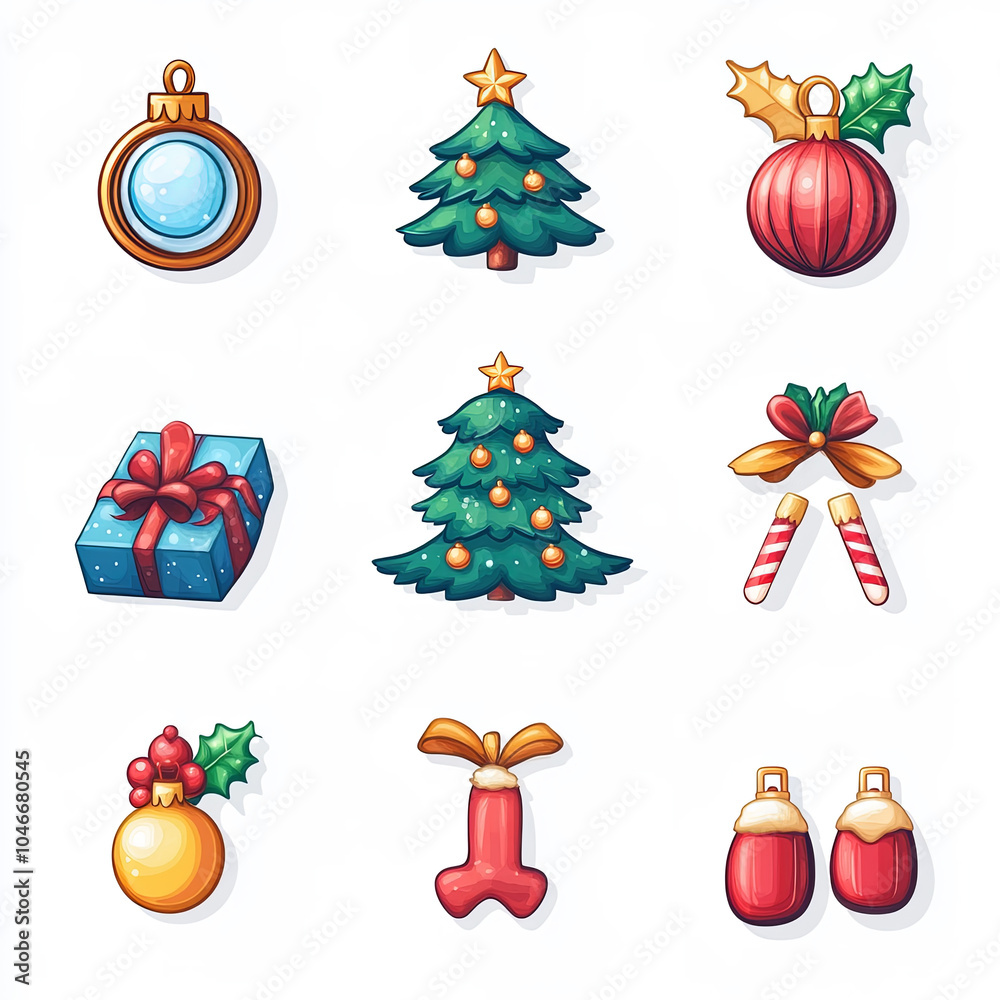 Generative ai illustration of a collection of christmas icons. Generative ai illustration of a collection of christmas icons.