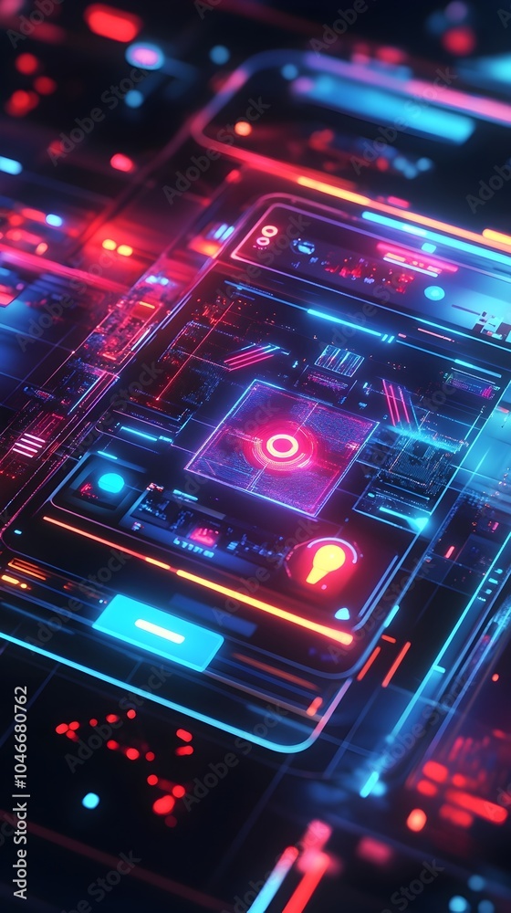 Retro Futuristic Holographic Social Media Platforms with Neon Tinged UI and Glitch Effects Retro Futuristic Holographic Social Media Platforms with Neon Tinged UI and Glitch Effects
