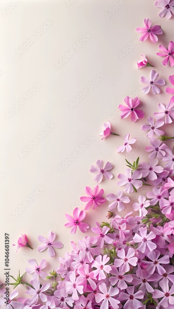 Set of Pink , red , purple and white Creeping Phlox flowers isolated on white backround Set of Pink , red , purple and white Creeping Phlox flowers isolated on white backround