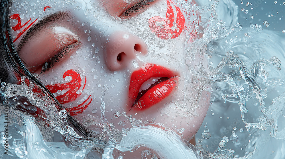 Fototapeta premium digital art illustration, portrait of beautiful girl, surreal painting, japan athmosphere