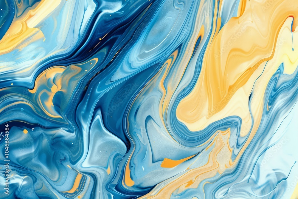 Fototapeta premium Image of Blue and yellow liquid fluid art pattern. Texture for background usage