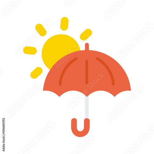 Umbrella with sun icon. Natural, uv protection, heat, sunblock, weather concepts. Flat vector design isolated illustration.