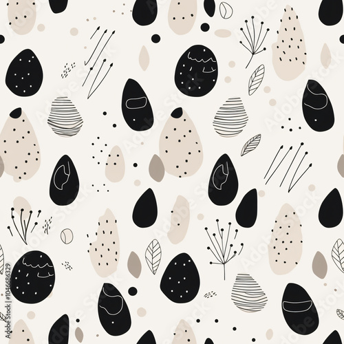 SEAMLESS PATTERN cute abstract black beige cream pastel white geometric shapes, interior design,kid's room,wallpaper, egg,easter,fashion. minimalist, clean design bold, sleek line kid's room photo