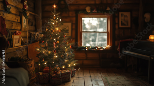 Small Christmas Tree with Handmade Ornaments in a Cozy Setting