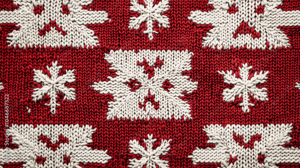 Red and White Knitted Christmas Pattern With Snowflake Design Red and White Knitted Christmas Pattern With Snowflake Design
