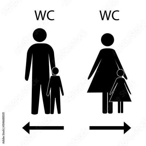 WC. Sign restroom women and men.
