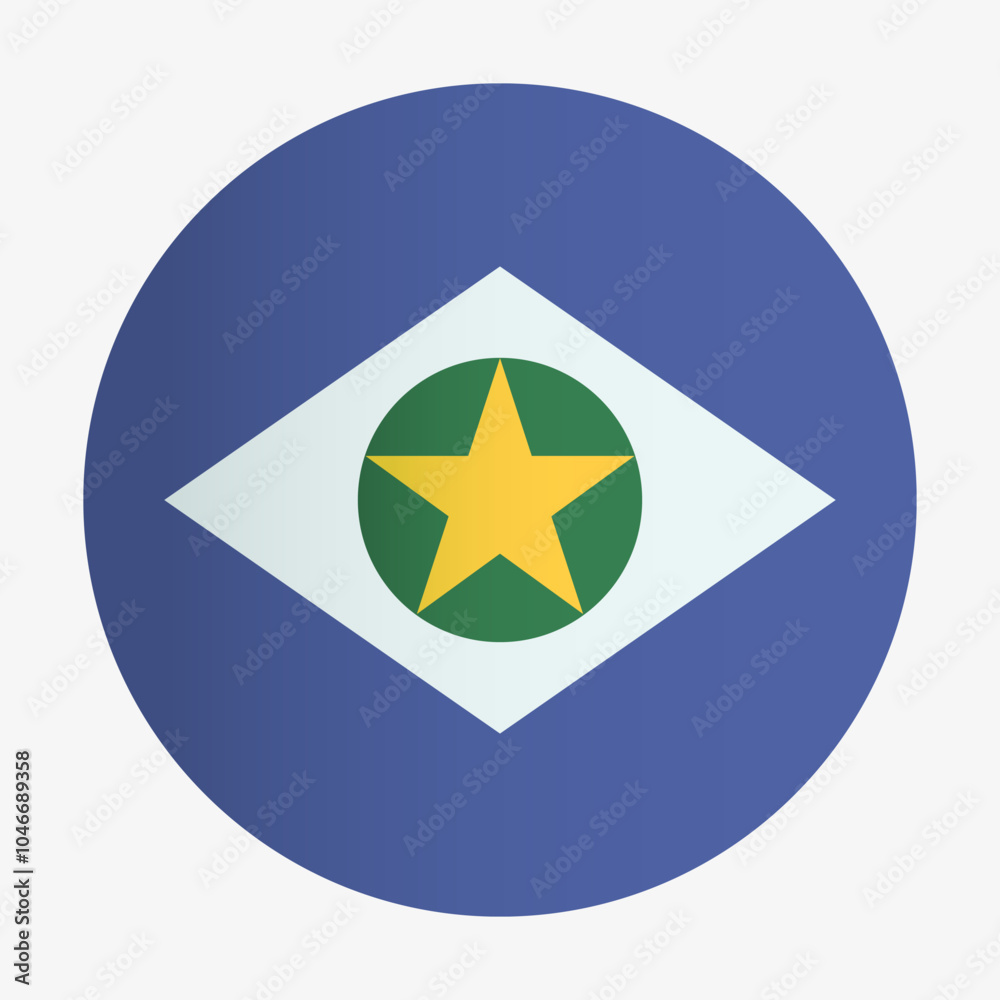 Flag of Mato Grosso State of Brazil. Bandeira oficial. Circle flag badge Flag of Mato Grosso State of Brazil. Bandeira oficial. Circle flag badge