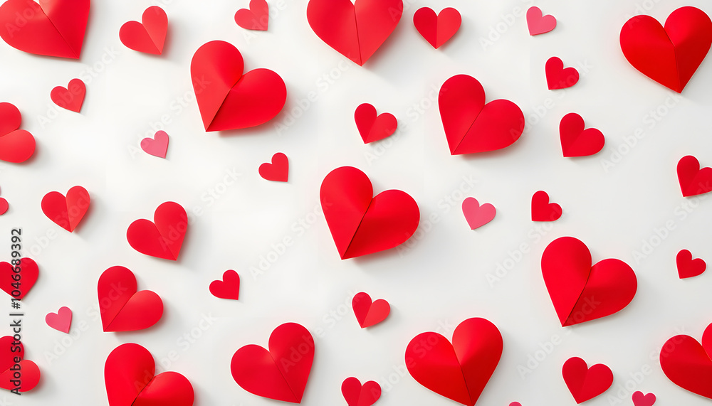 Valentines Day background with paper heart symbols on white. Flat lay, top view love concept with white shades, png Valentines Day background with paper heart symbols on white. Flat lay, top view love concept with white shades, png