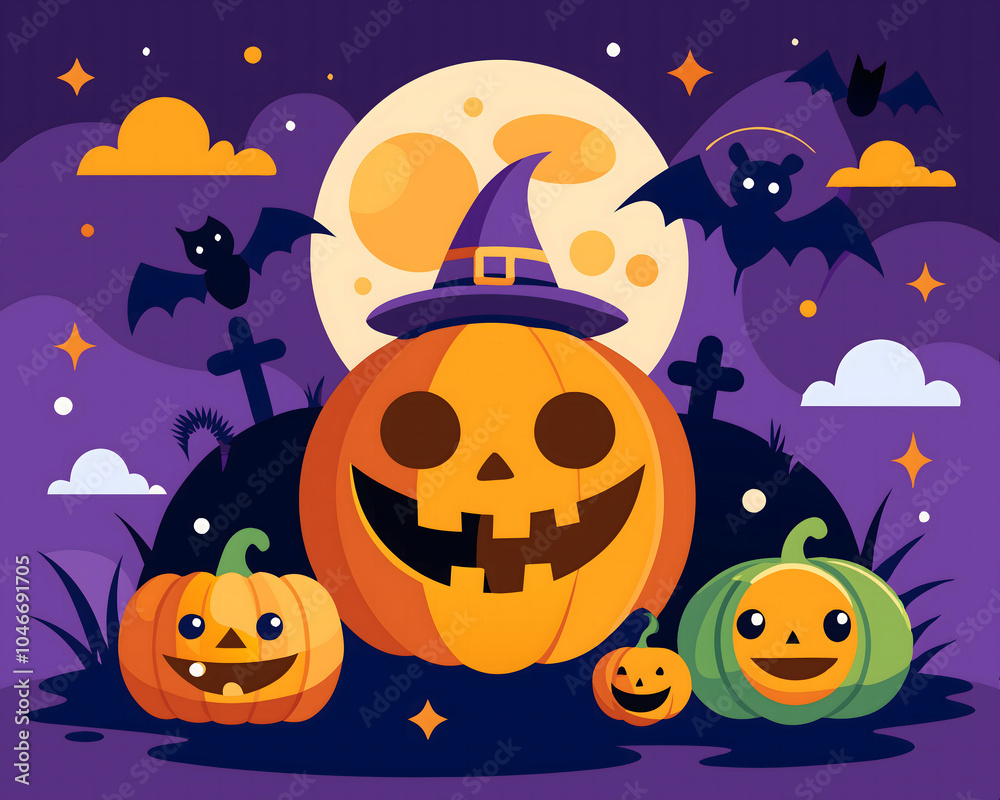 cute poster for a halloween with bats and pumpkins background cute poster for a halloween with bats and pumpkins background