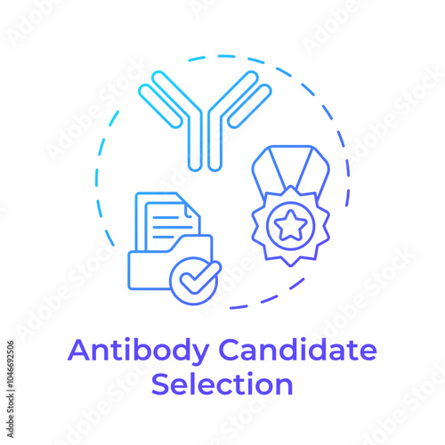 Antibody candidate selection blue gradient concept icon. Antibody discovery stage. Evaluation and choosing. Round shape line illustration. Abstract idea. Graphic design. Easy to use in article