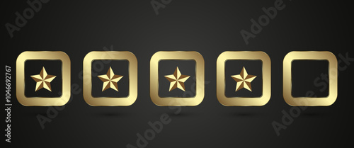 Set of gold stars emblem enclosed in a rounded square frame check buttons, which gives it 5 luxurious and premium appearances. set of Five Luxury and Premium star buttons.
