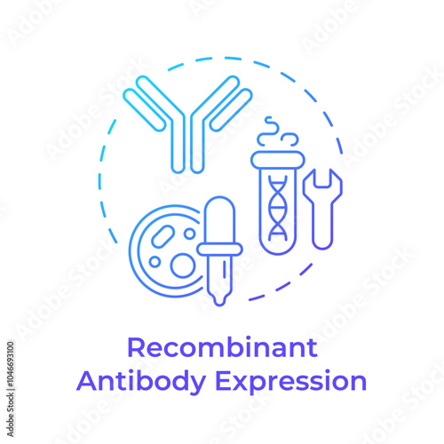 Recombinant antibody expression blue gradient concept icon. Production process. Biotechnology. Protein synthesis. Round shape line illustration. Abstract idea. Graphic design. Easy to use in article