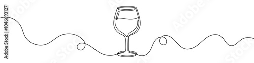 Continuous line drawing of wine glass. One line drawing of wine glass. Vector illustration. Wine glass icon in one line.