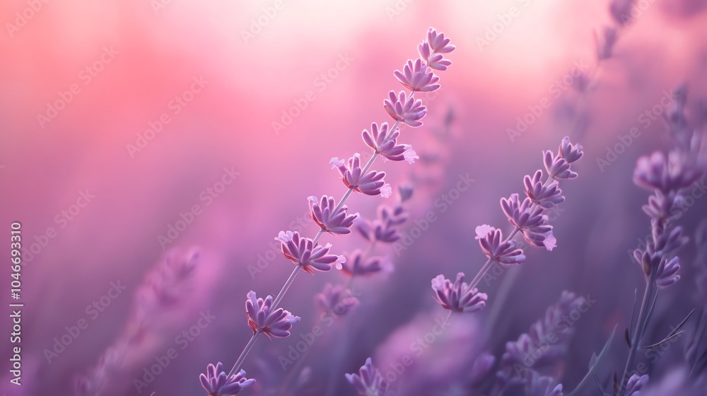 Naklejka premium Lavender flowers in a dreamy pastel background, showcasing their delicate beauty and calming colors.