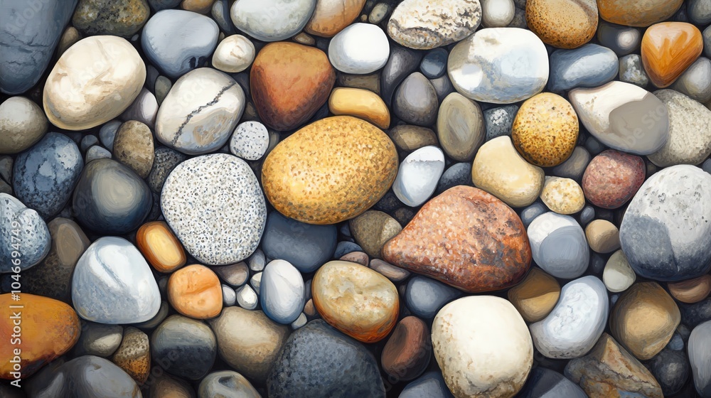 Colorful stones on the ground, showcasing a variety of textures and shades. Colorful stones on the ground, showcasing a variety of textures and shades.