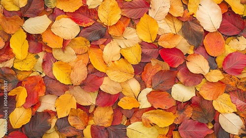 Colorful autumn leaves scattered on the ground, rich hues of orange, yellow, and red create a vibrant natural tapestry.