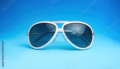 Sleek Aviator Sunglasses Reflecting Modern Elegance Against Blue Gradient Sky. Ideal for Summer Fashion Campaigns, Eyewear Advertisements, or Stylish Travel Concepts