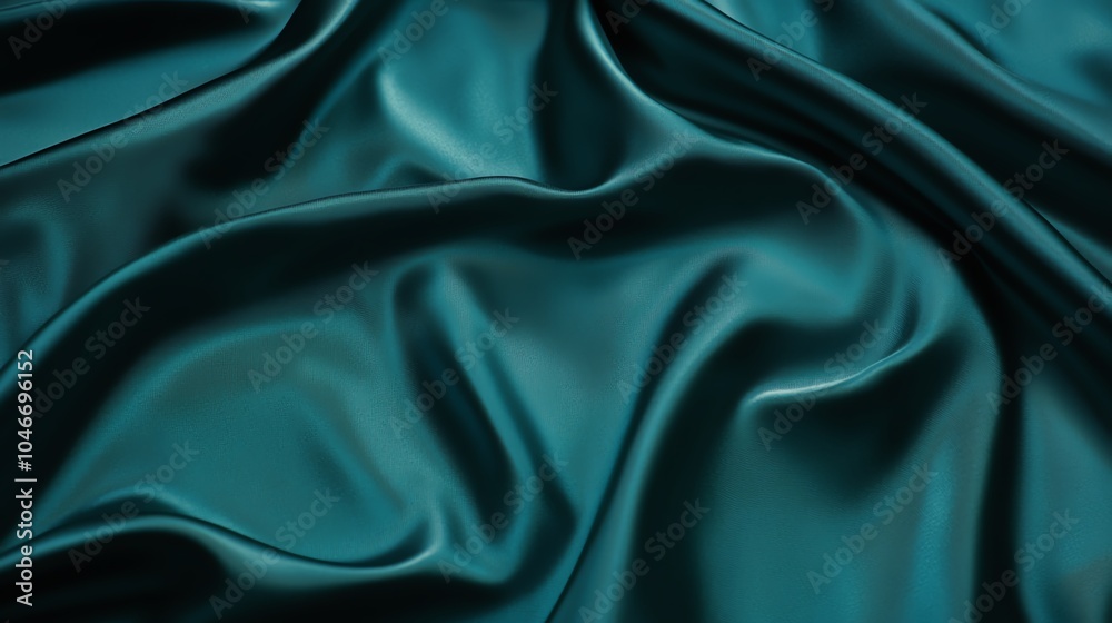 Close-up of smooth teal silk fabric draped elegantly on a surface. Close-up of smooth teal silk fabric draped elegantly on a surface.