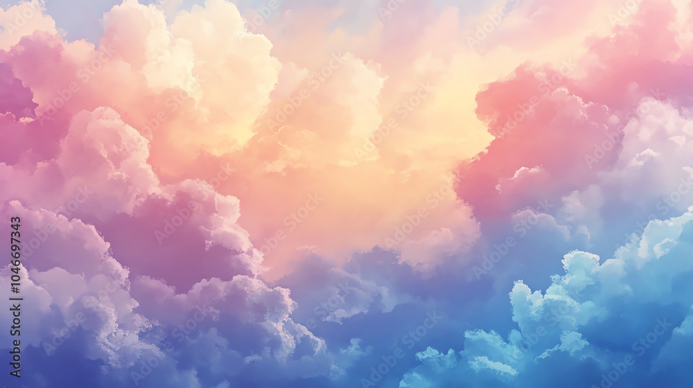 Fototapeta premium Beautiful pastel clouds in shades of pink, blue, and purple against a serene sky.