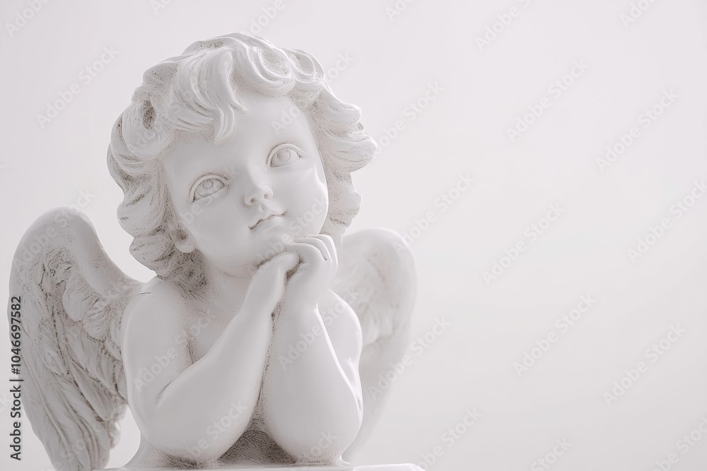 Cherub Angel Statue with Hand on Chin, Isolated on White Background, High Resolution Cherub Angel Statue with Hand on Chin, Isolated on White Background, High Resolution