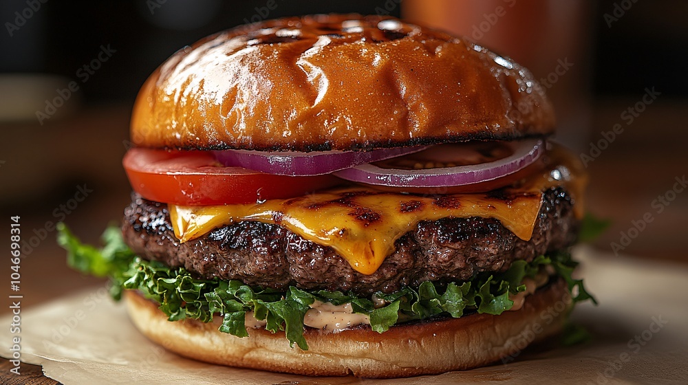 Juicy Burger with Fresh Vegetables and Cheese Juicy Burger with Fresh Vegetables and Cheese