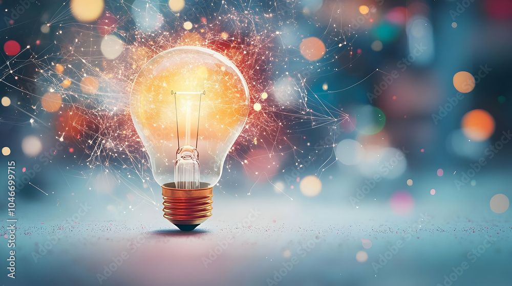Colorful Sparks Emanating from a Light Bulb Colorful Sparks Emanating from a Light Bulb