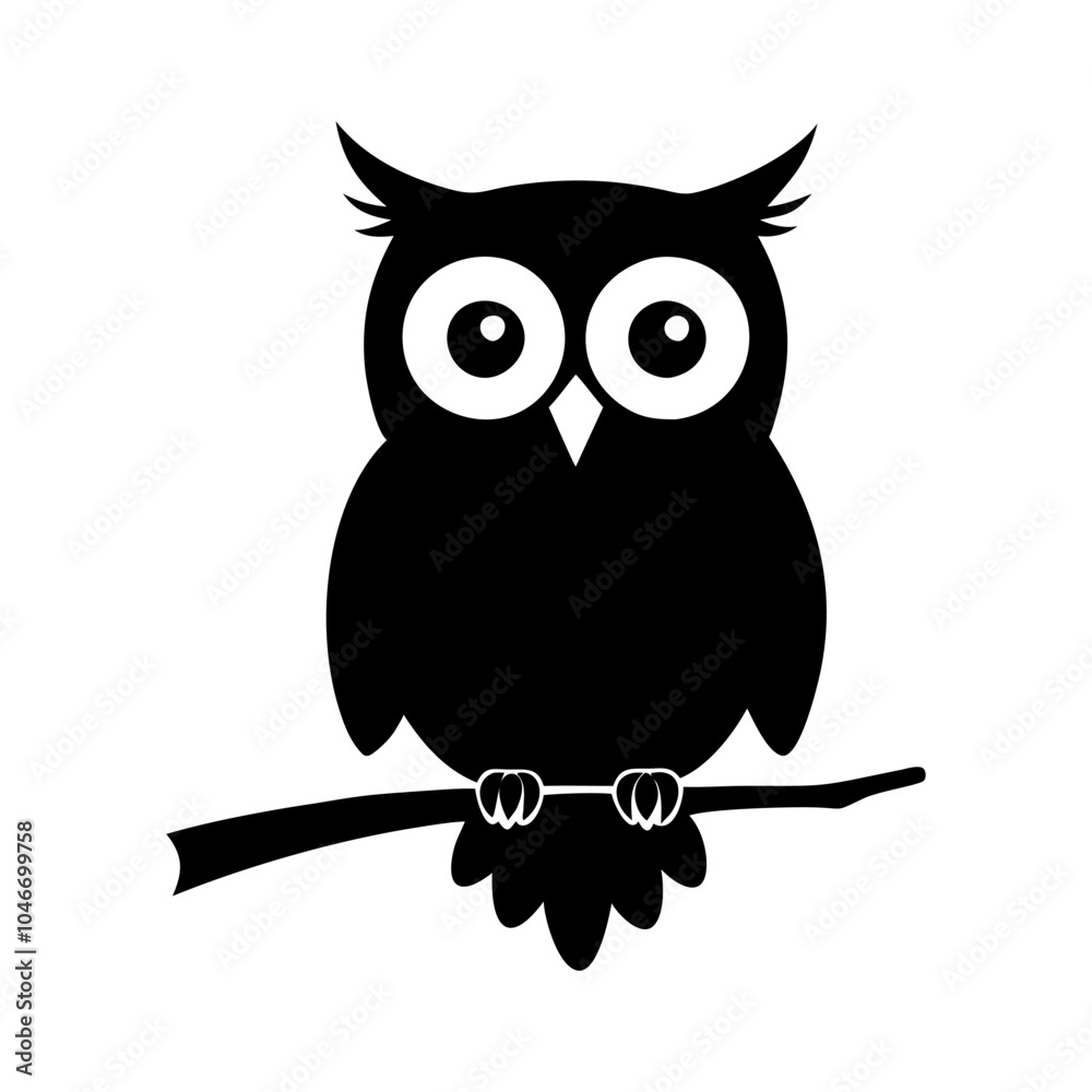 Owl icon vector art design, Owl bird silhouette, Owl icon flat vector icon Representing Nocturnal Wildlife, Forest Creatures, and Whimsical Nature Elements