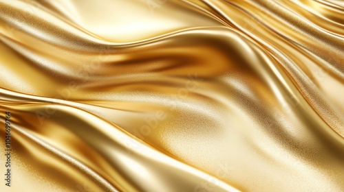 A luxurious, flowing texture of golden silk fabric with soft, smooth waves.