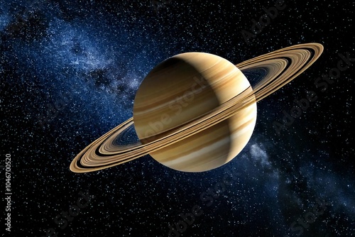 Planet Saturn on a dark space with star background