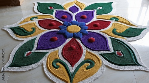 Colorful Floral Rangoli Design for Diwali Festival