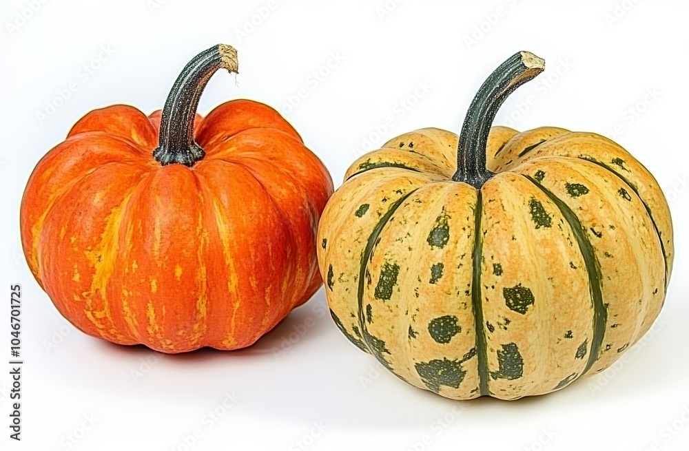 Fototapeta premium Pumpkins on white background with natural lighting, high detail and sharp focus.