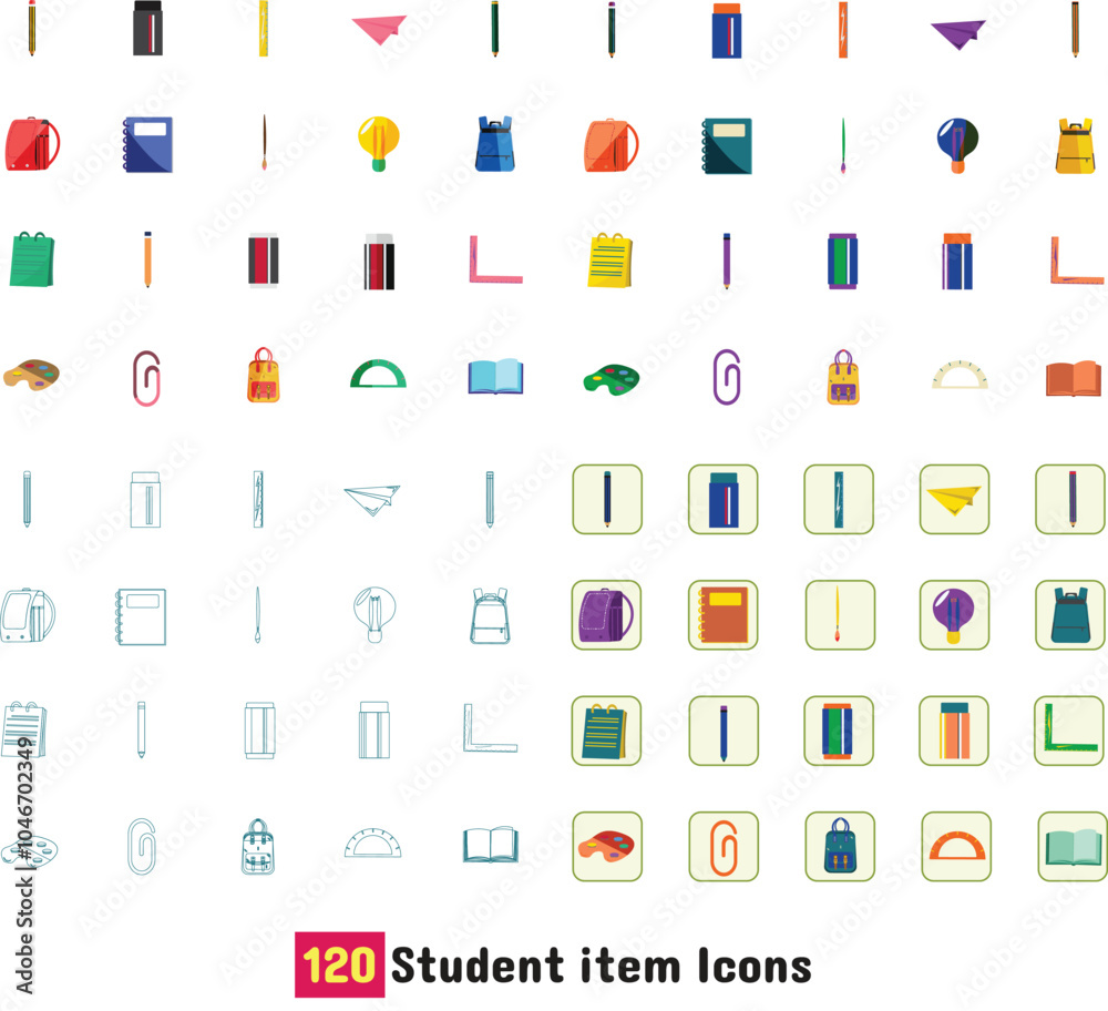 120 Student Item Icon or Back to School Item Icon Set good for design element 120 Student Item Icon or Back to School Item Icon Set good for design element